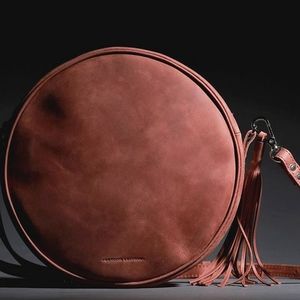 Round Leather Crossbody Bag, Brown